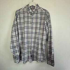 Faherty Mens Plaid Button-Up Long Sleeve Casual Shirt Medium Gray/White Stretch